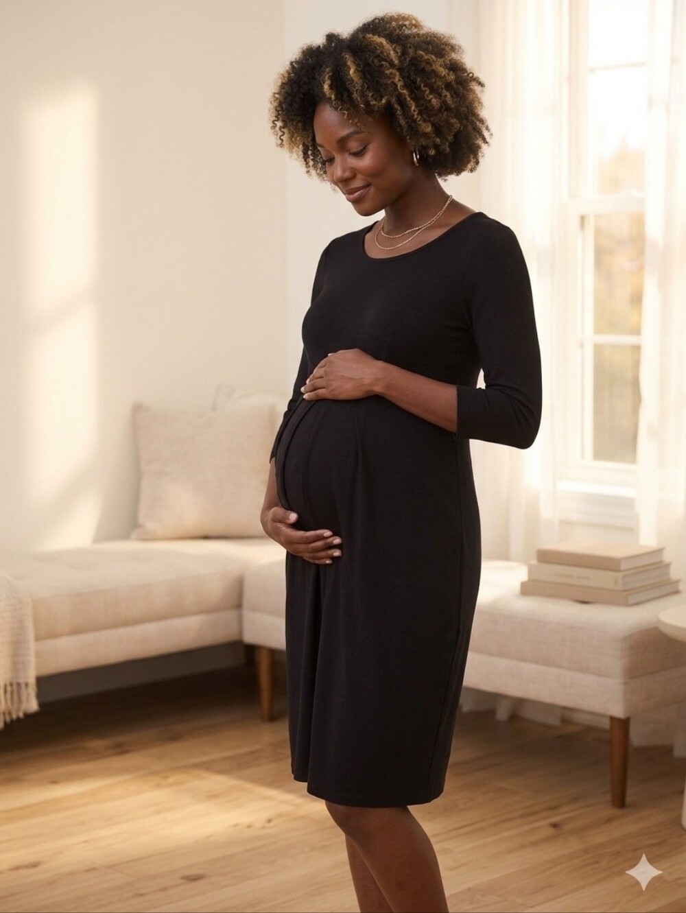 Isabella Oliver Black Maternity Dress - Size 3 (US 8 / Medium) 3/4 Sleeve